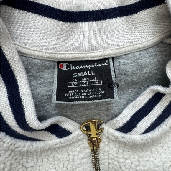 CHAMPION Jacket SHERPA FLEECE BOMBER Logo Patches Script Relaxed Lined Sz Small - Picture 5 of 9